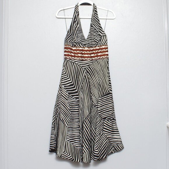 Vintage 90s Y2k striped halter neck beaded waist midi dress - Picture 1 of 2